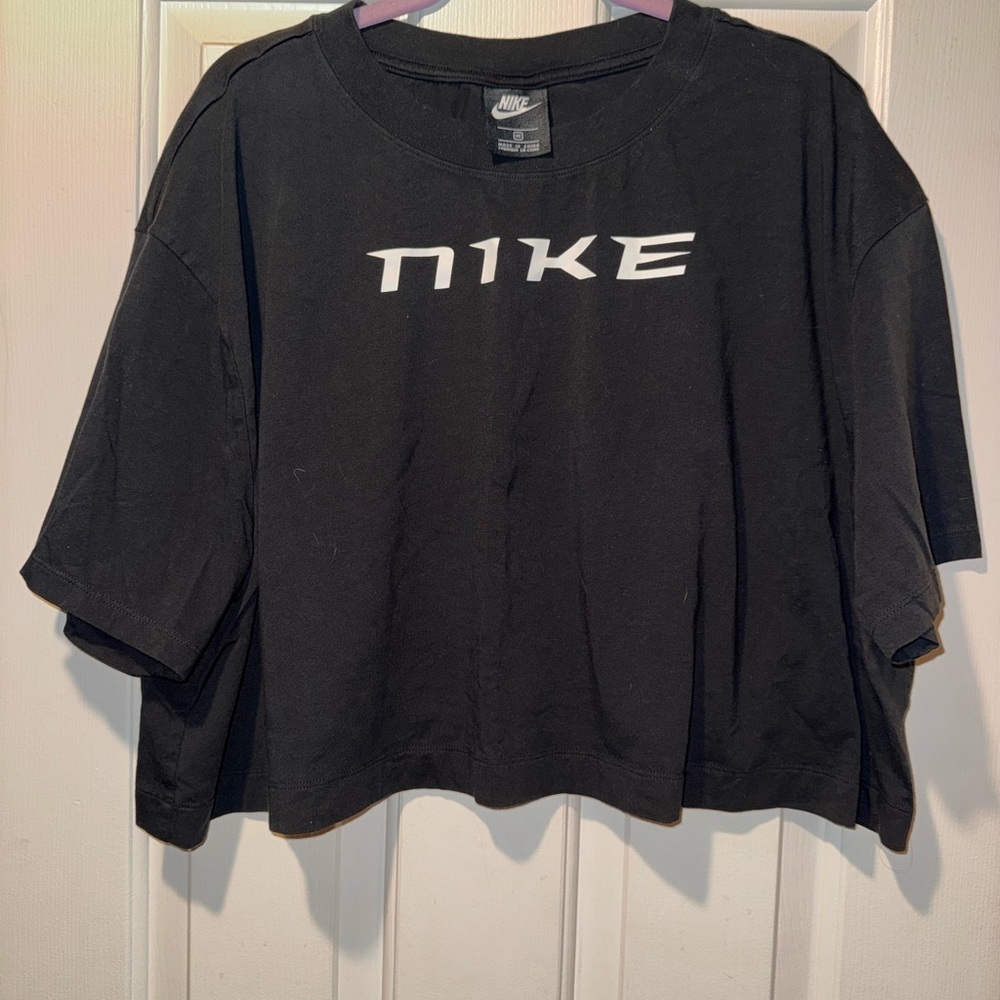 Nike Black Crewneck crop Tee with White Logo